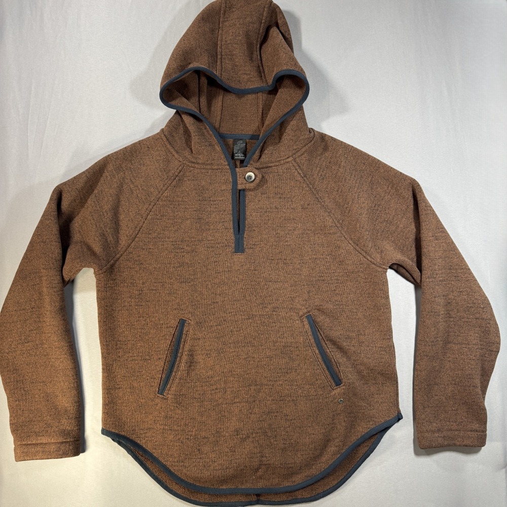 Prana Hooded Sweater Fleece Pullover Womens Small Brown Heather Hiking Outdoor